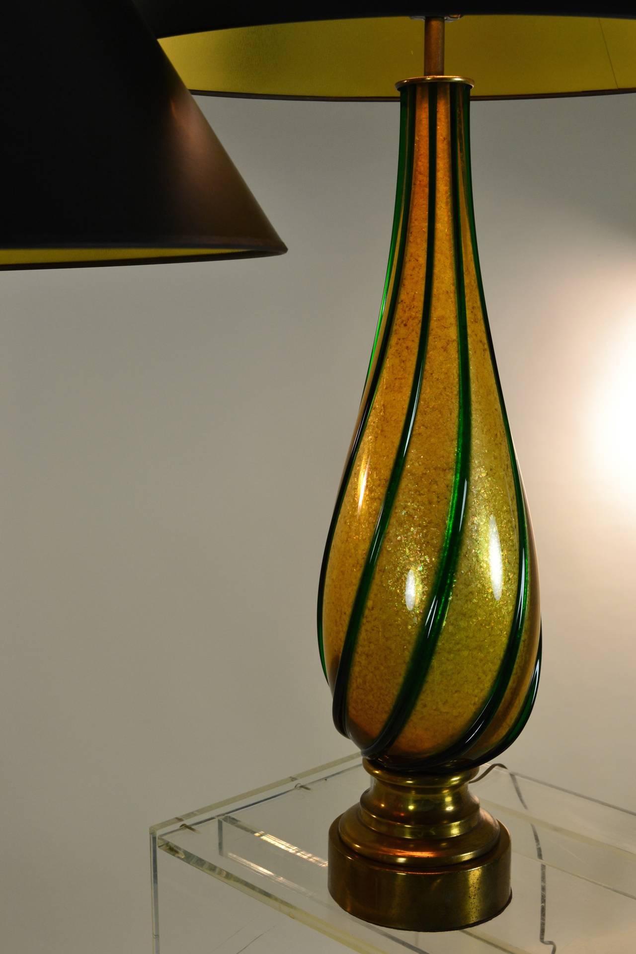 Italian Pair of Tall Gold Infused Murano Glass Lamps