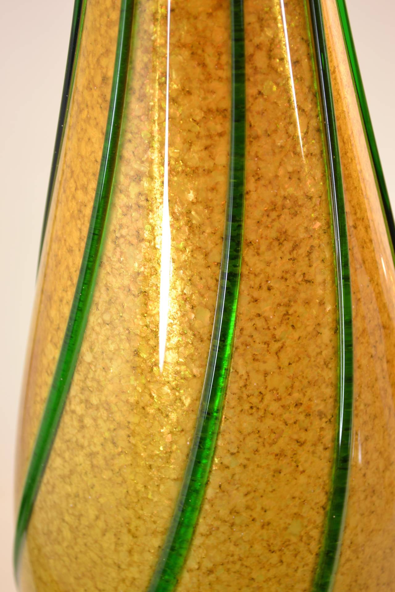 Mid-20th Century Pair of Tall Gold Infused Murano Glass Lamps