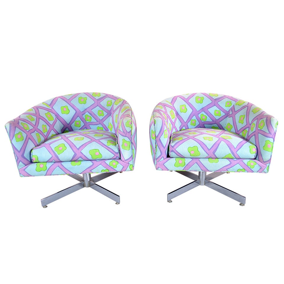 Pair of Milo Baughman Swivel Tilt Barrel Chairs