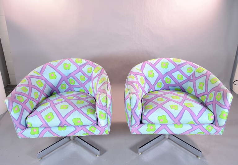 Late 20th Century Pair of Milo Baughman Swivel Tilt Barrel Chairs