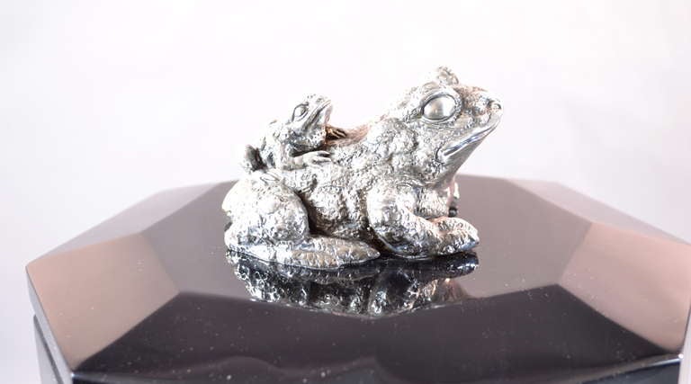 Lucite Silver Frogs on Black Ice Bucket