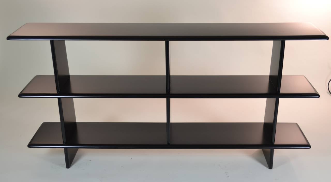 Modern Classic by Heywood-Wakefield --here newly refinished in satin black lacquer. Fine construction and distinctive soft rounded edges.