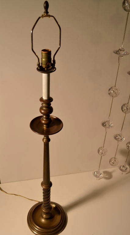 Brass Pair of Maitland Smith Tall Candlestick Lamps