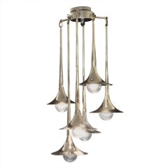 Chrome Chandelier with Horn Pendants