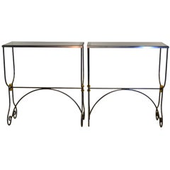 Pair of Steel and Brass Consoles