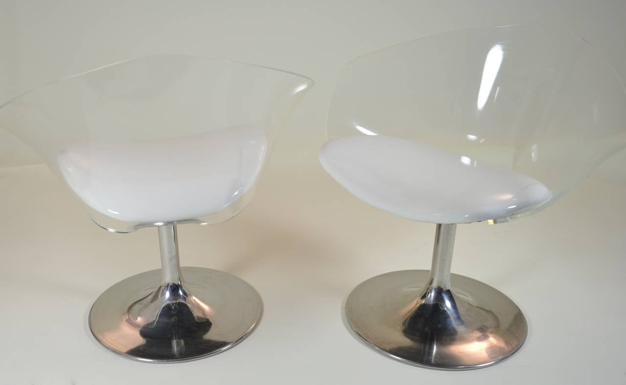 Pair of Chrome and Lucite Space Age Chairs 1