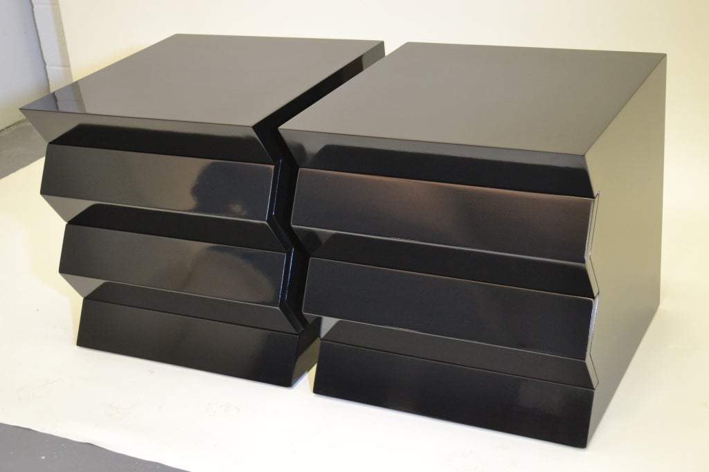 Pair of Zig-Zag Small Chests In Black Lacquer