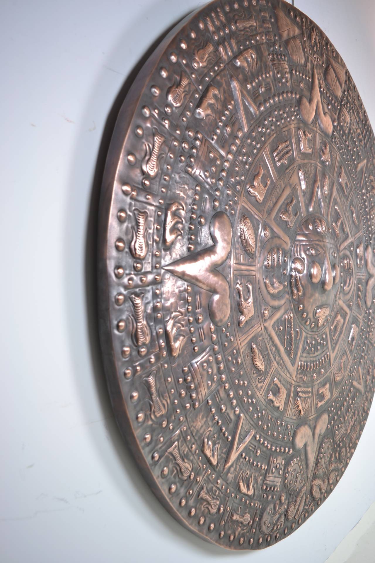 copper aztec calendar plate