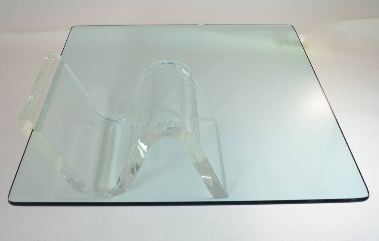 Heavy Lucite Cantilever Cocktail Table