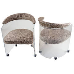 Pair of Lucite Barrel Chairs with Leopard Print Seats