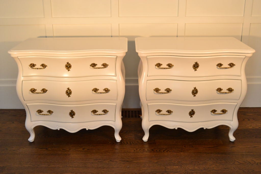 Pair of Lacquered Bombe Commodes