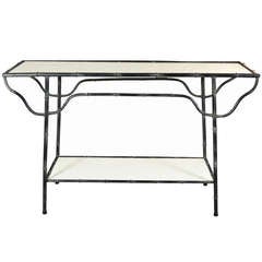 Faux Bamboo Console with White Glass Tops