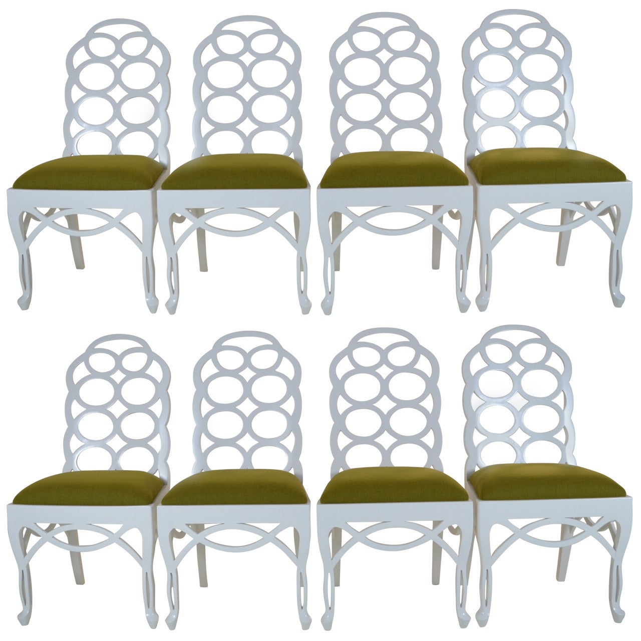 Set of Eight Dining Chairs in the Manner of Frances Elkins, circa 1960 