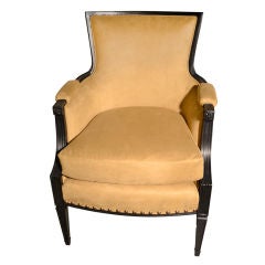 Vintage Neoclassical Bergere in Camel Suede
