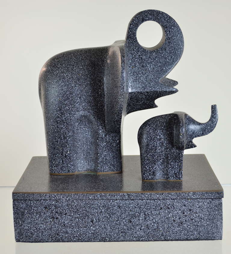 Born in Japan in 1924, the artist Masatoya Kishi, now in the US is still producing at age 89. A noted artist who works in several mediums including sculpture and painting, signs his sculptures KUKI. 

This work is numbered 7 of 200 and is made