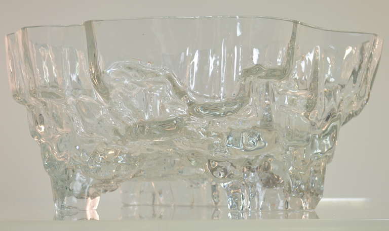 For Iittala, monumental Inari centerpiece bowl from the Iceberg series by Tapio Wirkkala, incised signature and number on underside. Excellent condition.