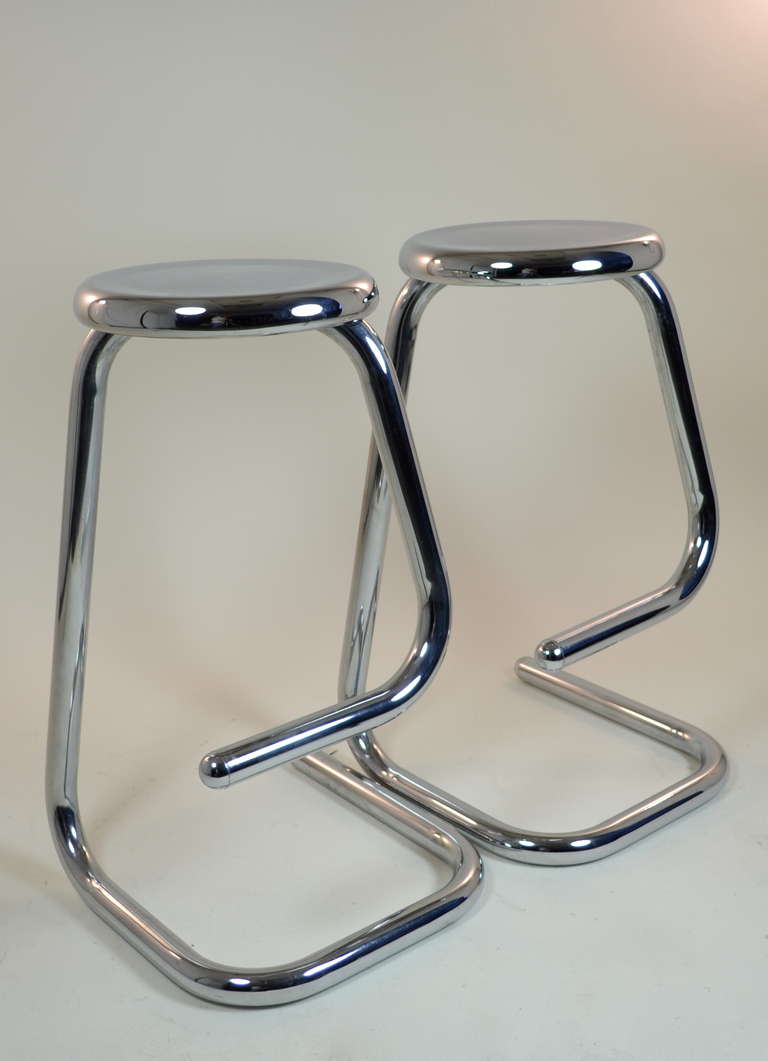 Pair of Polished Steel Bar Stools 1