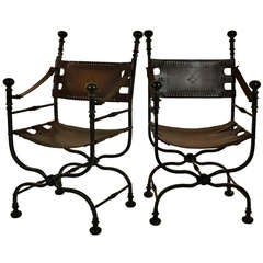 Pair of Spanish-style Campaign Chairs
