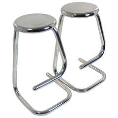 Pair of Polished Steel Bar Stools