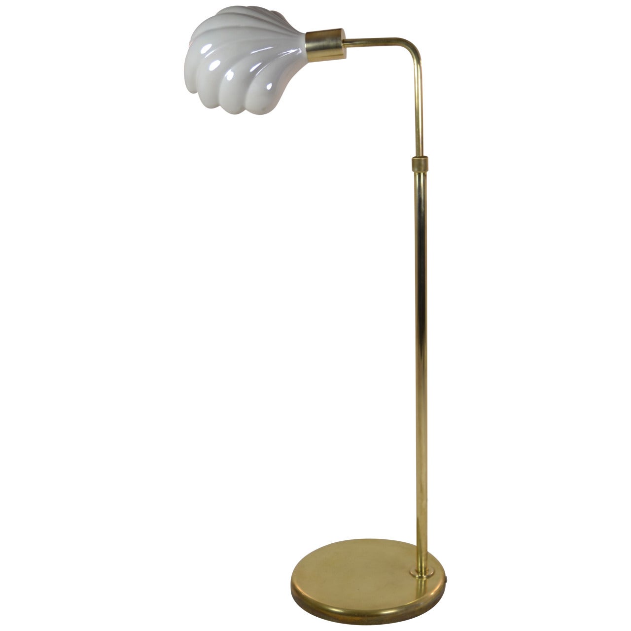 Tommaso Barbi Brass Lamp with Opalescent Porcelain Shell-Form Shade