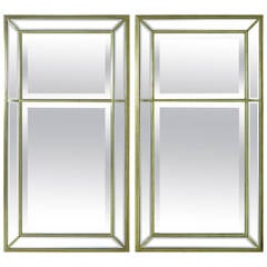 Pair of Water Gilded Trumeau Mirrors with Faceted Surround