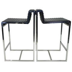 Pair of Chrome and Leather Bar Stools
