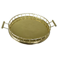 Large Round Faux Bamboo Brass Tray, circa 1960s