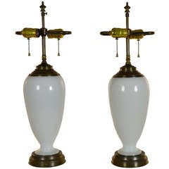 Pair French Opaline Lamps