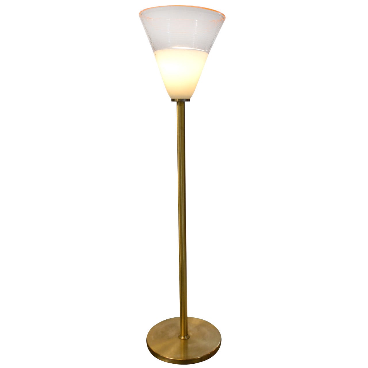 Brass Floor Lamp with Large Murano Shade