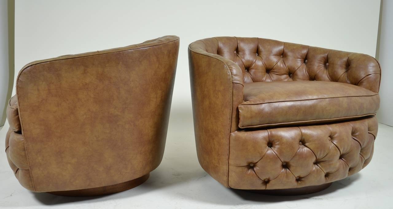 Late 20th Century Pair of Milo Baughman Swivel, Tilt Barrel-Back Chairs