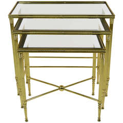 Brass Nesting Tables with Partial Mirrored Tops