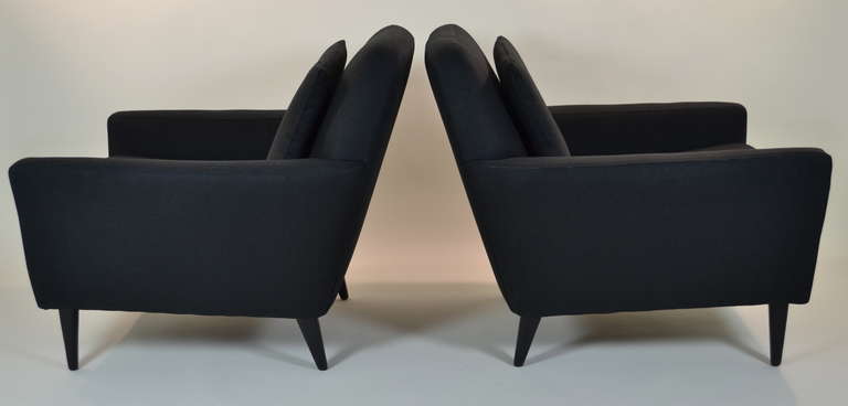Stream-lined modern lines and fine quality construction. Newly covered in simple black linen.