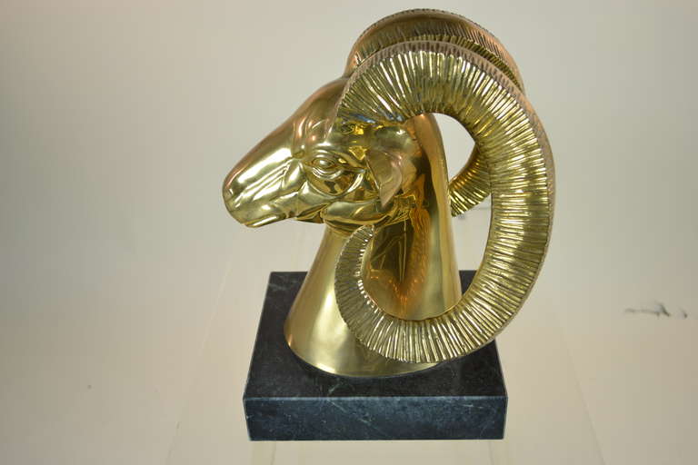Large Brass Rams Head Sculpture on Marble Base 4