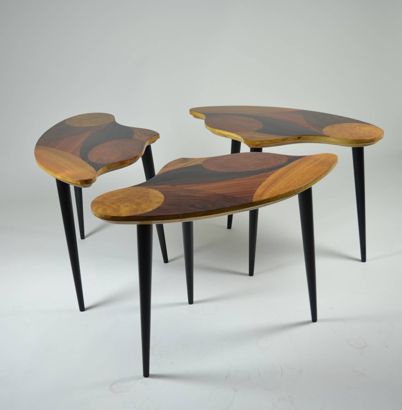Scandinavian Modern Swedish Modern Three-Part Cocktail Table with Specimen Wood Tops