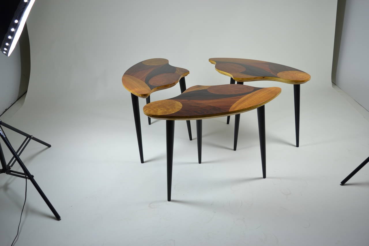 Swedish Modern Three-Part Cocktail Table with Specimen Wood Tops 5