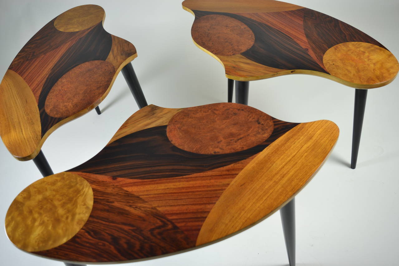 Swedish Modern Three-Part Cocktail Table with Specimen Wood Tops 4