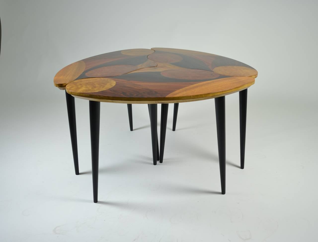 Swedish Modern Three-Part Cocktail Table with Specimen Wood Tops 3