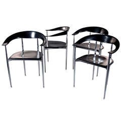 Set of 4 Italian Leather Chairs by Giancarlo Vegni for Fasem
