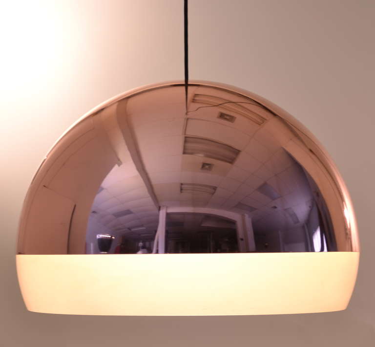 So chic in copper, a domed pendant with Lucite edge. All new wiring.