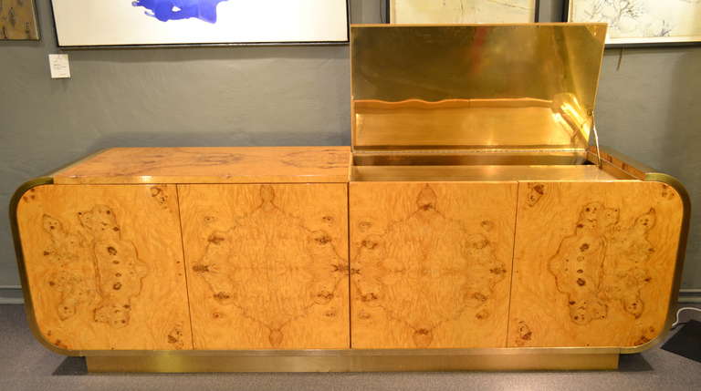 Custom Burled Wood and Brass Server, 1970