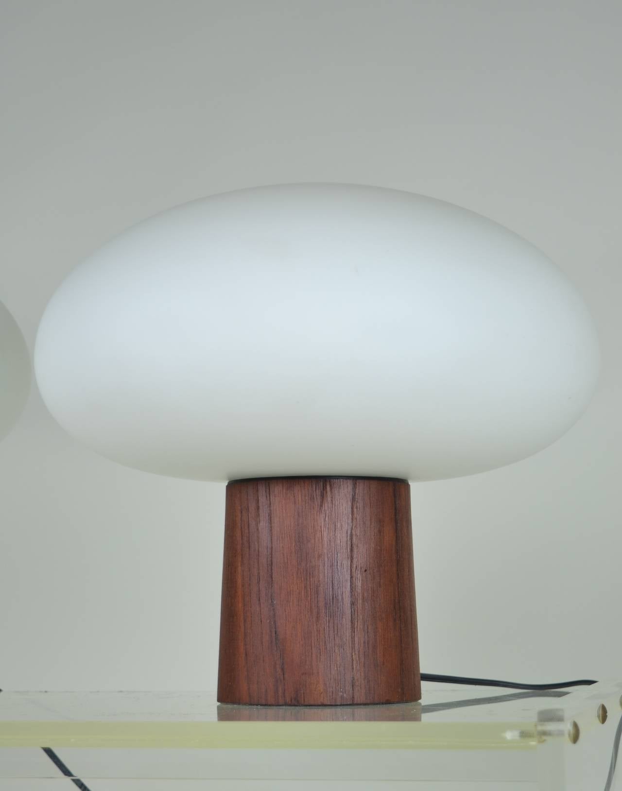 Mid-Century Modern Pair of Vintage Mushroom Lamps by Laurel with Walnut Bases