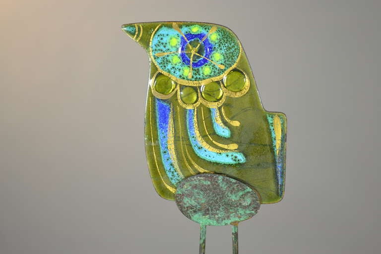 American C. Jere Enamel Bird on Stand