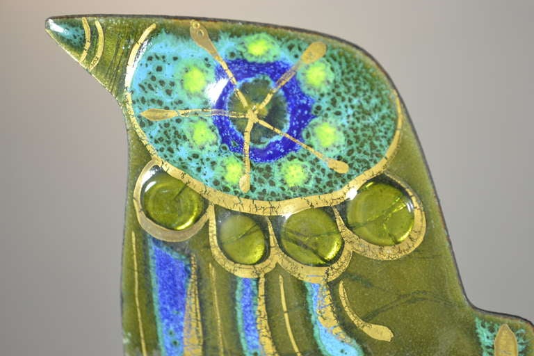 Mid-20th Century C. Jere Enamel Bird on Stand