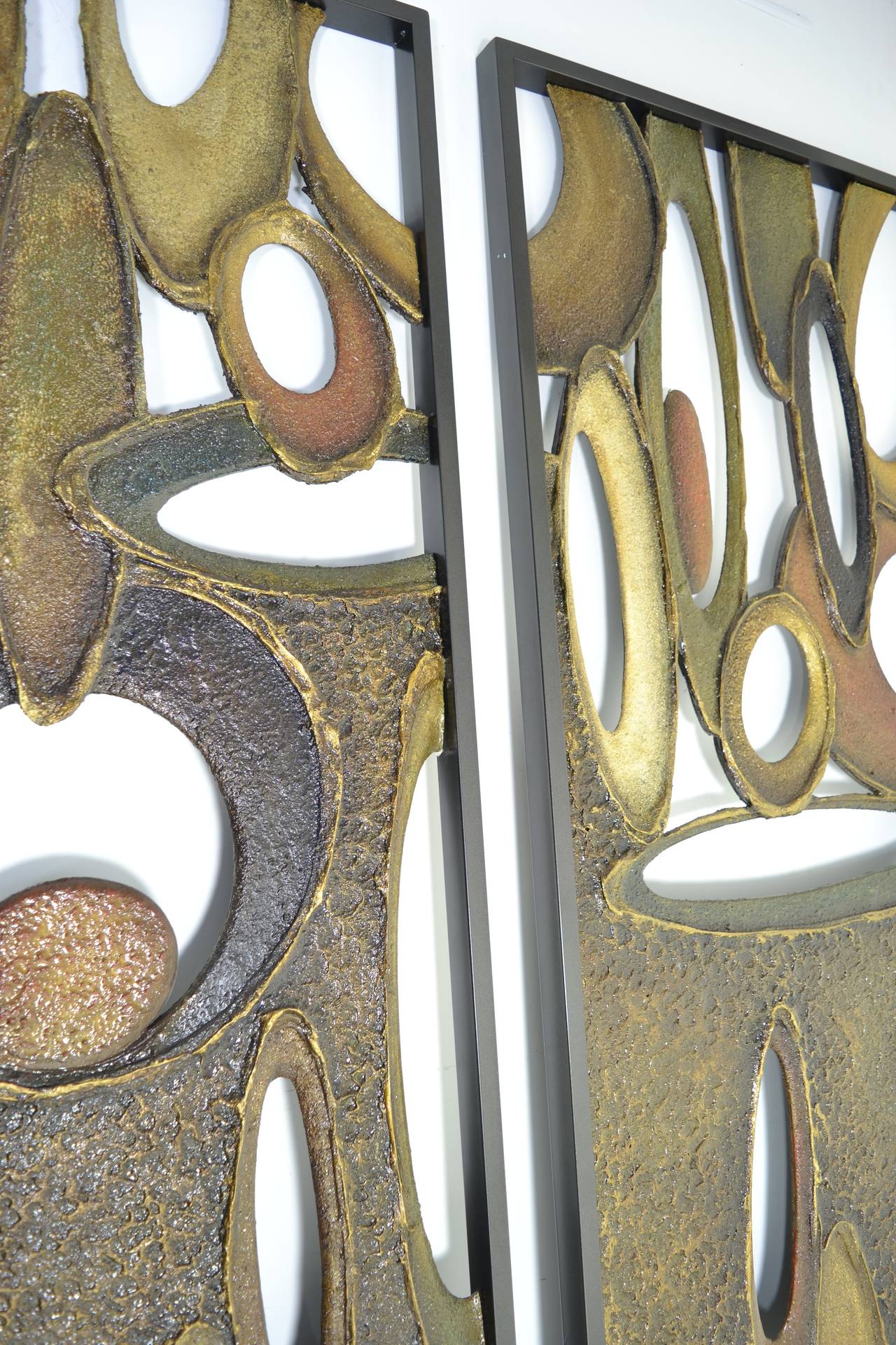 Hand-carved wood panels, coated with cement/resin compound with multiple metallic finishes. Each panel is custom, one of a kind. circa 2001. Richard Boprae isa French Canadian, living and working in Denver, Colorado. Boprae’s work has been featured