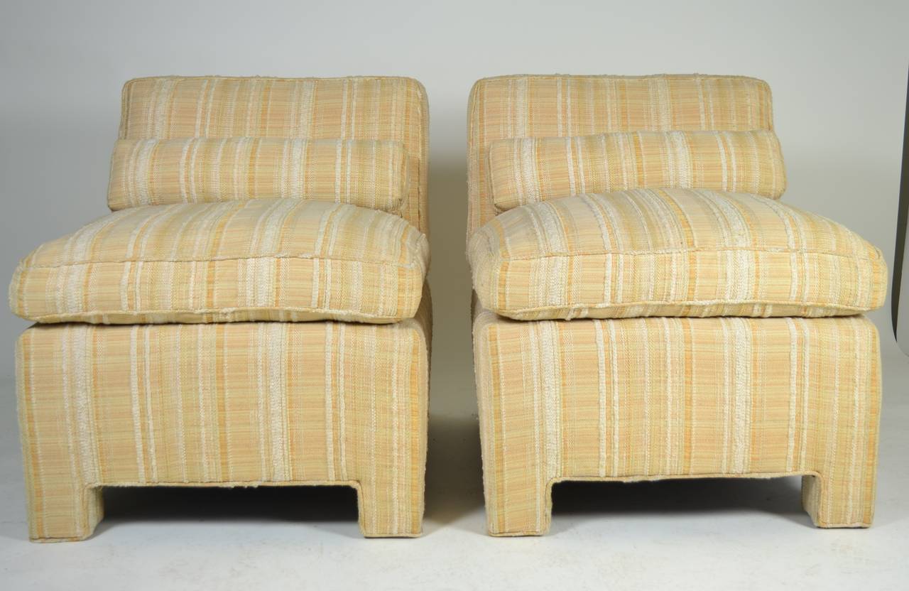 Pair of Modern Upholstered Slipper Chairs, circa 1960s 2