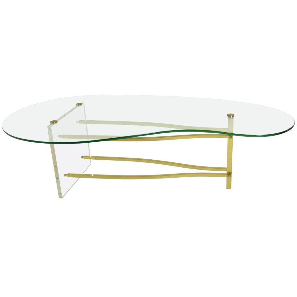 Lucite and Brass Cocktail Table