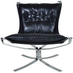 Falcon Chair by Sigurd Resell in Black Leather, Norway, circa 1970s