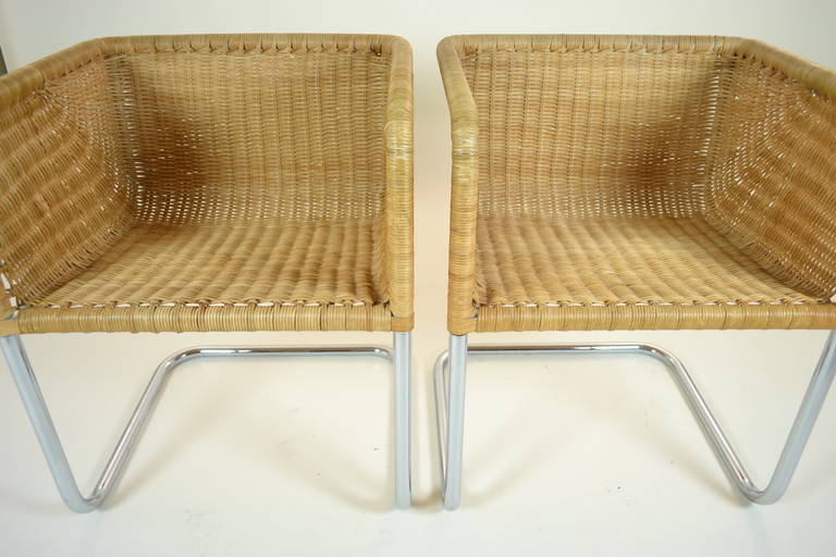 Late 20th Century Harvey Probber Pair of Wicker Chairs