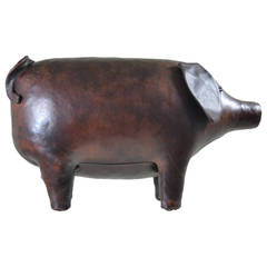 Vintage Leather Pig Stool Made by Omersa & Company for Abercrombie & Fitch