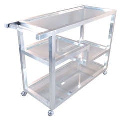Large Bar Cart of Polished Aluminum and Lucite